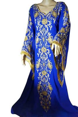 Blue Embroidery Work Georgette Hand Stiched Arab Islamic farasha 1