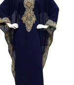 Blue Embroidery Work Georgette Hand Stiched Arab Islamic farasha