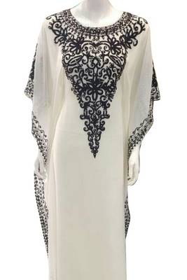 White Embroidery Work Georgette Hand Stiched Arab Islamic farasha 1