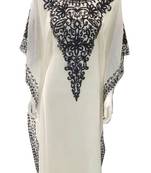 White Embroidery Work Georgette Hand Stiched Arab Islamic farasha