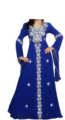 Blue Beads and Stone Work Georgette Hand Arab Moroccan Kaftan 1