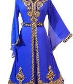 Blue Beads and Stone Work Georgette Hand Stiched Arab Moroccan Kaftan
