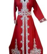 Red Beads and Stone Work Georgette Hand Stiched Arab Moroccan Kaftan