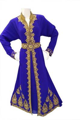 Blue Beads and Stone Work Georgette Hand Arab Moroccan Kaftan 1