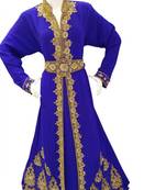 Blue Beads and Stone Work Georgette Hand Arab Moroccan Kaftan