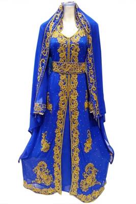 Blue Beads and Stone Work Georgette Hand Arab Moroccan Kaftan 1