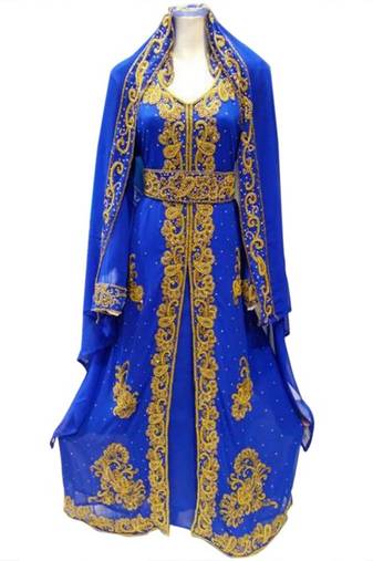 Blue Beads and Stone Work Georgette Hand Stiched Arab Moroccan Kaftan