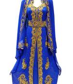 Blue Beads and Stone Work Georgette Hand Arab Moroccan Kaftan