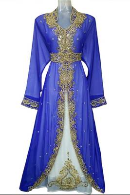 Blue Beads and Stone Work Georgette Hand Arab Moroccan Jacket Kaftan 1