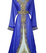 Blue Beads and Stone Work Georgette Hand Stiched Arab Moroccan Jacket Kaftan