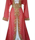 Red Beads and Stone Work Georgette Hand Stiched Arab Moroccan Jacket Kaftan