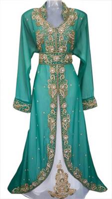 Turquoise Beads and Stone Work Georgette Hand Stiched Arab Moroccan Jacket Kaftan 1