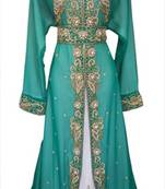 Turquoise Beads and Stone Work Georgette Hand Stiched Arab Moroccan Jacket Kaftan