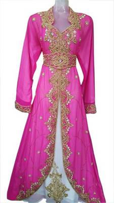 Pink Georgette Zari and Beads Work Kaftan 1