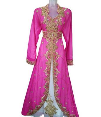 Pink Beads and Stone Work Georgette Hand Arab Moroccan Jacket Kaftan 1