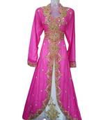 Pink Beads and Stone Work Georgette Hand Stiched Arab Moroccan Jacket Kaftan