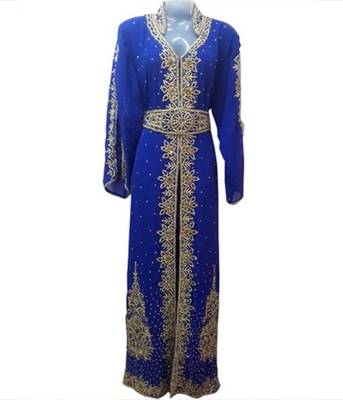Blue Beads and Stone Work Georgette Hand Arab Moroccan Kaftan 1
