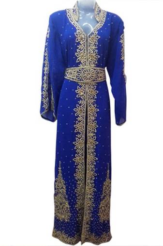 Blue Beads and Stone Work Georgette Hand Stiched Arab Moroccan Kaftan