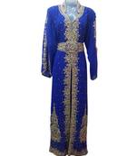 Blue Beads and Stone Work Georgette Hand Arab Moroccan Kaftan
