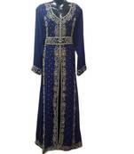 Blue Beads and Stone Work Georgette Hand Arab Moroccan Kaftan