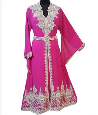 Pink Georgette Zari & Bead Embellished Kaftan Dress 1