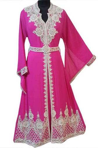 Pink Georgette Zari & Bead Embellished Kaftan Dress