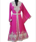 Pink Georgette Zari & Bead Embellished Kaftan Dress