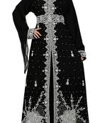Black Beads and Stone Work Georgette Hand Stiched Arab Moroccan Kaftan