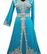 Blue Beads and Stone Work Georgette Hand Stiched Arab Moroccan Kaftan