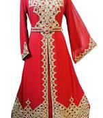 Red Beads and Stone Work Georgette Hand Arab Moroccan Kaftan