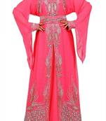 Peach Beads and Stone Work Georgette Hand Arab Moroccan Kaftan