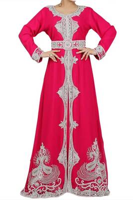Peach Beads and Stone Work Georgette Hand Arab Moroccan Kaftan 1