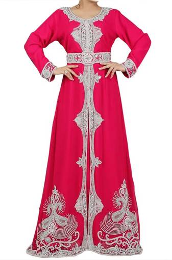 Peach Beads and Stone Work Georgette Hand Stiched Arab Moroccan Kaftan