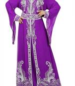 Purple Beads and Stone Work Georgette Hand Arab Moroccan Kaftan