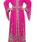 Pink Beads and Stone Work Georgette Hand Stiched Arab Moroccan Kaftan