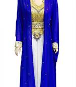 Blue and White Beads and Stone Work Georgette Hand Arab Moroccan Jacket Kaftan