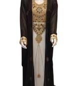Black and White Beads and Stone Work Georgette Hand Stiched Arab Moroccan Jacket Kaftan