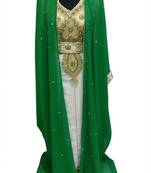 Green and White Beads and Stone Work Georgette Hand Arab Moroccan Jacket Kaftan