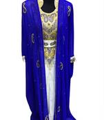 Blue and White Beads and Stone Work Georgette Hand Arab Moroccan Jacket Kaftan