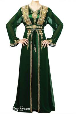 Green Beads and Stone Work Georgette Hand Arab Moroccan Jacket Kaftan 1