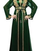 Green Beads and Stone Work Georgette Hand Stiched Arab Moroccan Jacket Kaftan