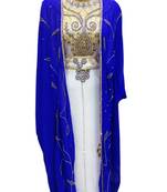Blue and White Beads and Stone Work Georgette Hand Stiched Arab Moroccan Jacket Kaftan