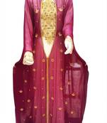 Wine and White Beads and Stone Work Georgette Hand Arab Moroccan Jacket Kaftan