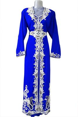 Blue Beads and Stone Work Georgette Hand Arab Moroccan Kaftan 1