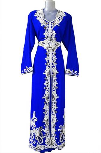 Blue Beads and Stone Work Georgette Hand Stiched Arab Moroccan Kaftan