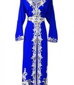 Blue Beads and Stone Work Georgette Hand Arab Moroccan Kaftan
