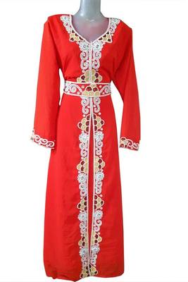 Red Beads and Stone Work Georgette Hand Arab Moroccan Kaftan 1