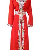 Red Beads and Stone Work Georgette Hand Arab Moroccan Kaftan