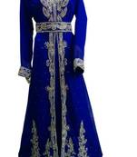 Blue Beads and Stone Work Georgette Hand Arab Moroccan Kaftan