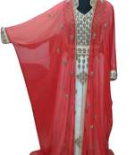 Peach and White Beads and Stone Work Georgette Hand Arab Moroccan Jacket Kaftan